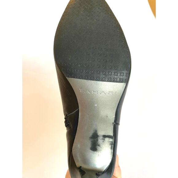 Tahari Black Leather Ankle Boot Heeled Studded Size 7M - Picture 5 of 10